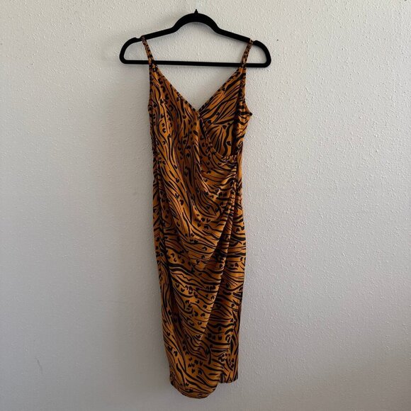 BCBGeneration Women's Tiger Print Pleated Sheath Party Dress Bronze Gold - Picture 4 of 9